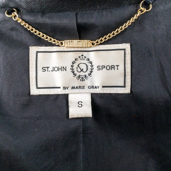 St. John S/M Leather Blazer Jacket Black Vintage - Picture 10 of 12